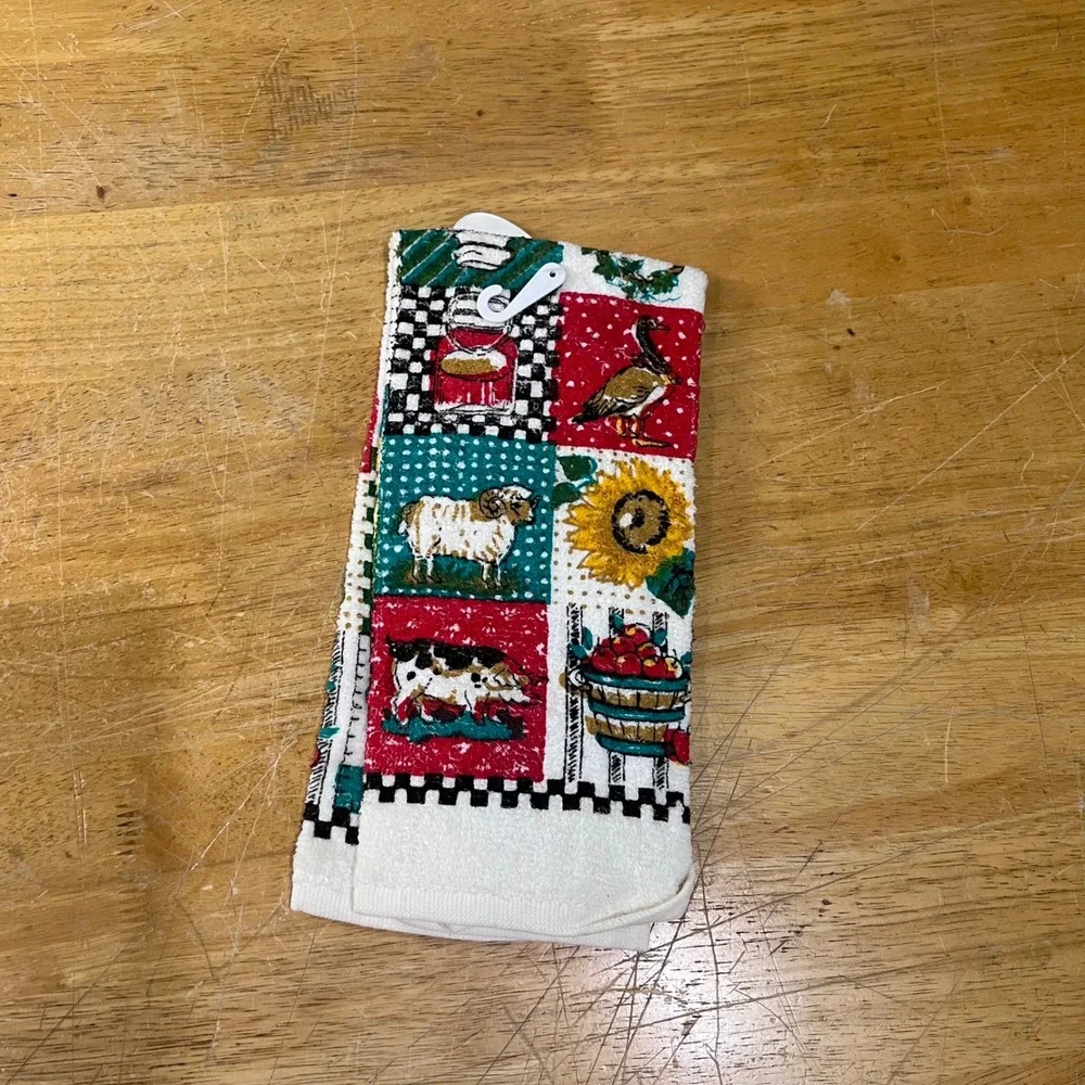 Vtg Baltic Farmhouse Patchwork Kitchen Towel Farm Animals Sunflower‎ 16x26 NWT